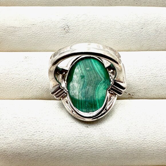 Designer BBJ Green Malachite Sterling Silver Ring Size 7 Weight 11 Grams - Picture 4 of 4